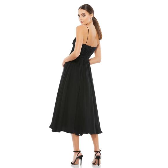 Ieena for Mac Duggal 2650 Black Sleeveless V-Neck Chiffon Tea Length Dress S NWT - Picture 2 of 7